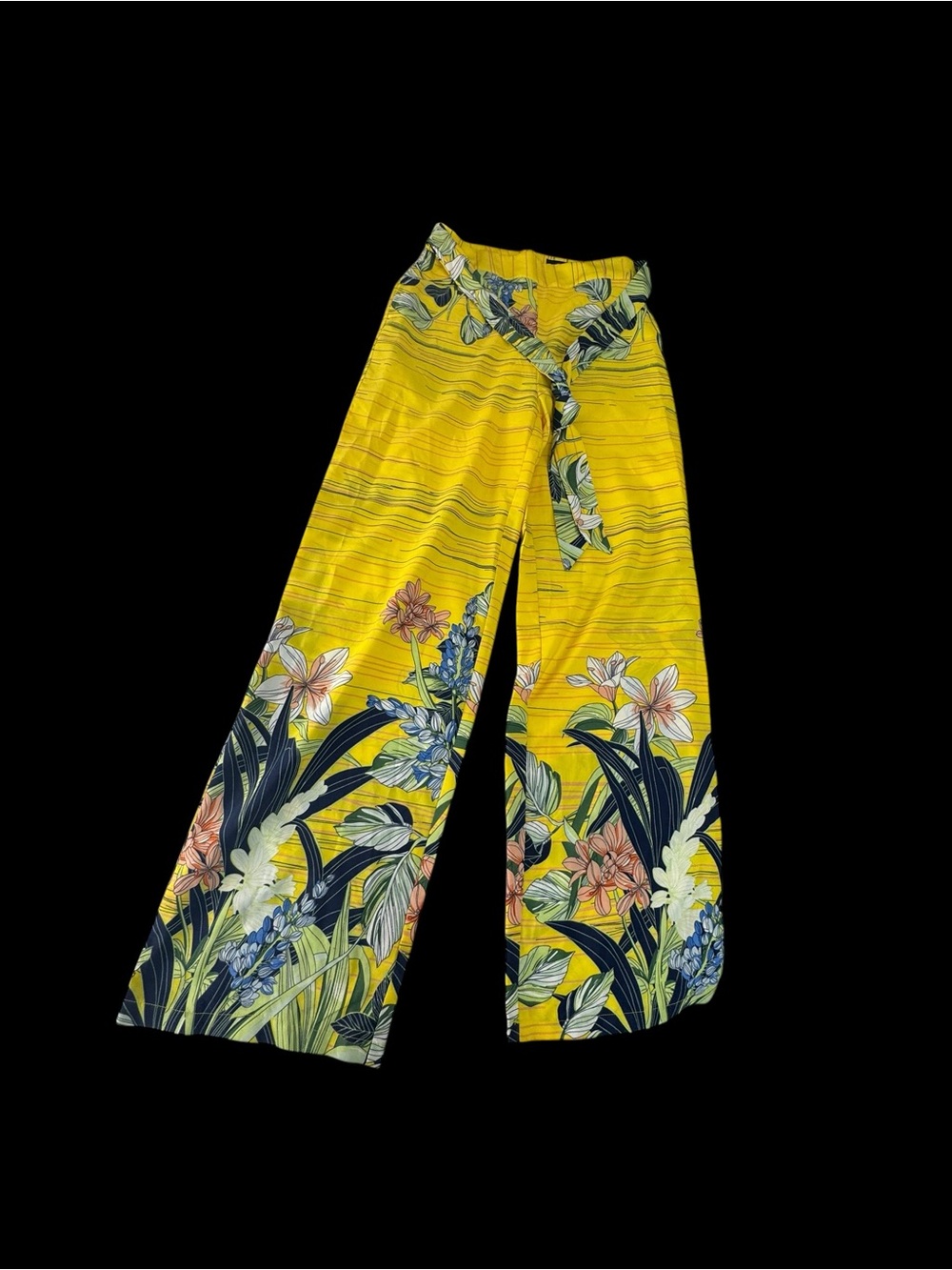 Tropical Yellow Floral Wide-Leg Pants - Women's - Picture 8 of 11